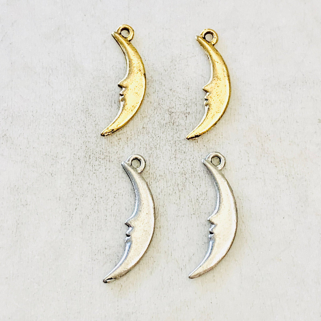 Pewter Long Crescent Moon Silhouette Charm Celestial Pendant (2pc)