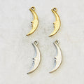 Pewter Long Crescent Moon Silhouette Charm Celestial Pendant (2pc)