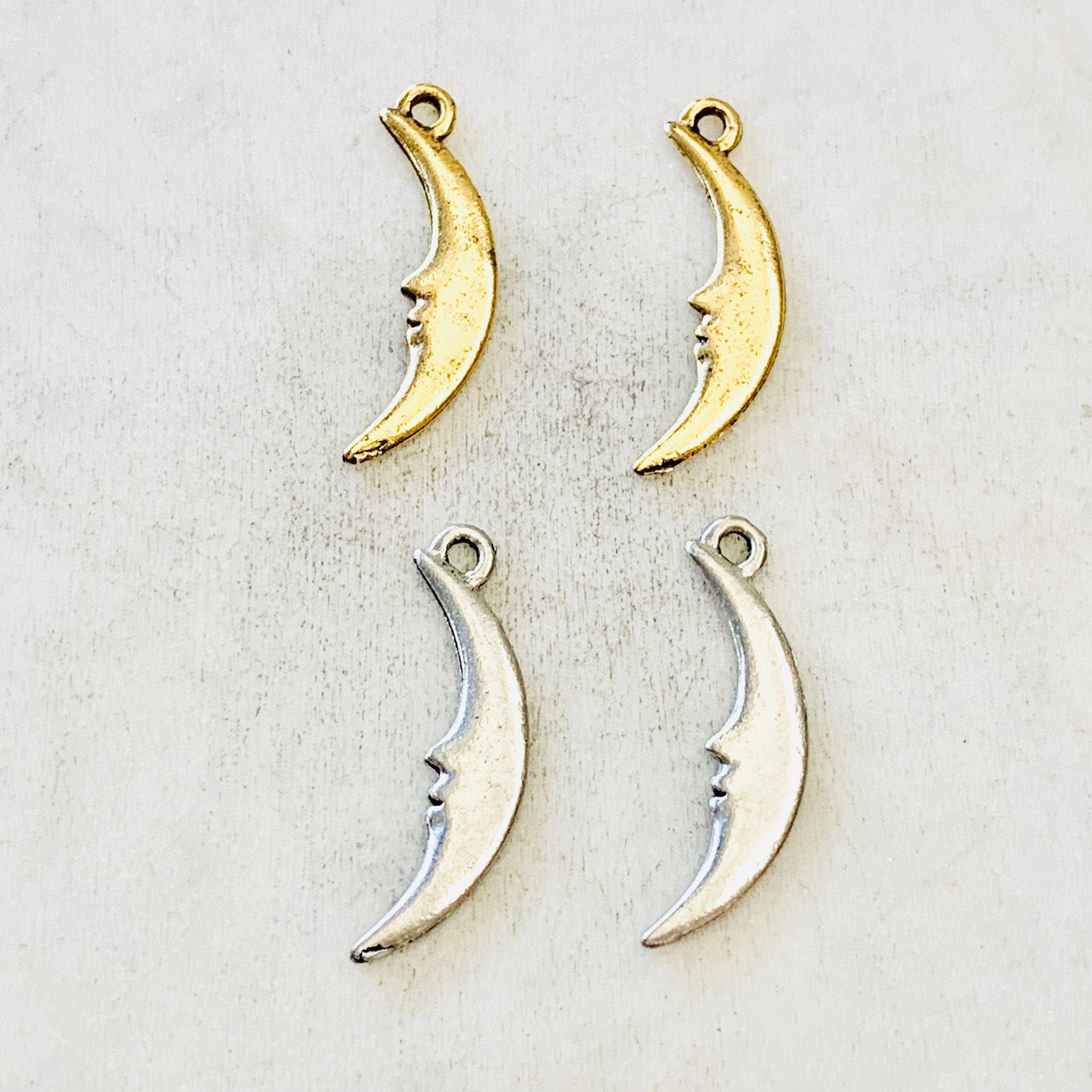 Pewter Long Crescent Moon Silhouette Charm Celestial Pendant (2pc)