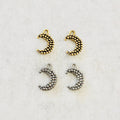 Pewter Dotted Crescent Moon Charm Celestial Pendant Antique (2pc)