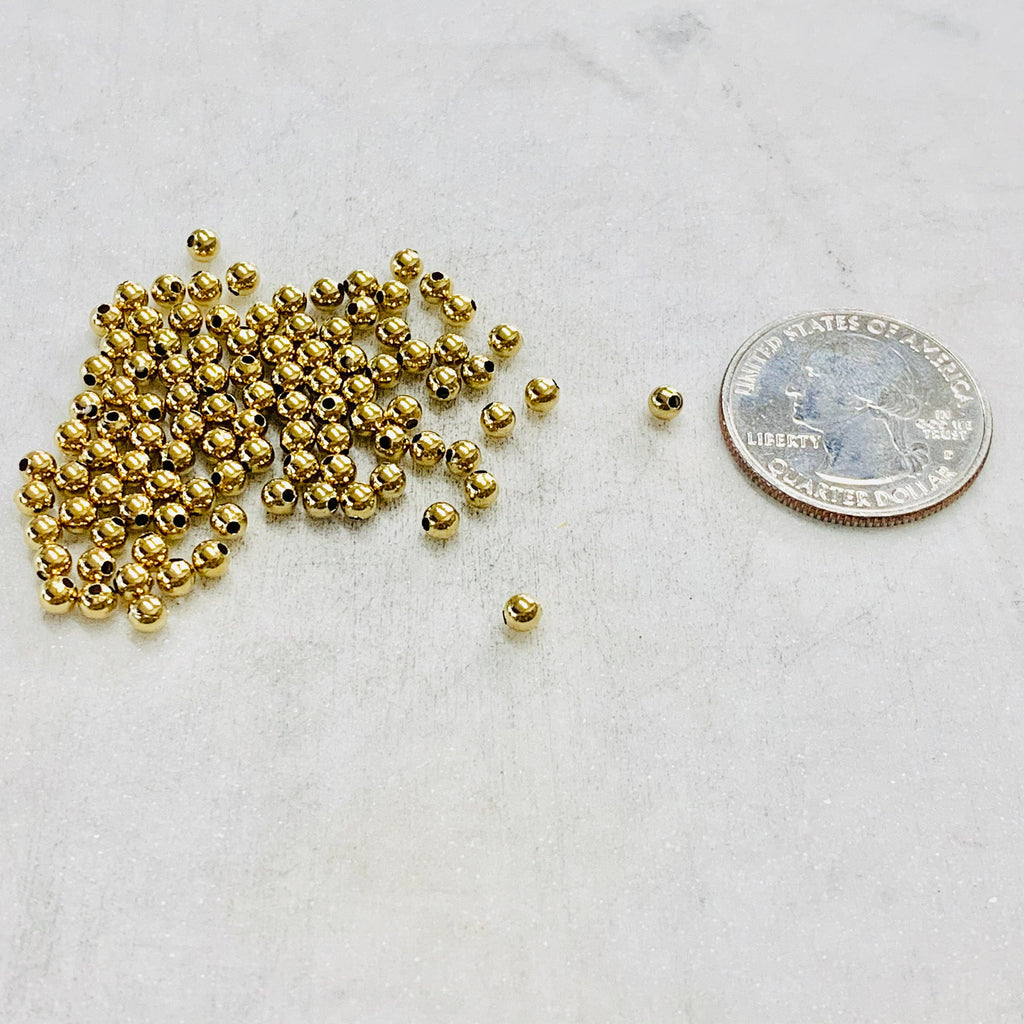 Gold Plated 3mm Round Spacer Beads (100pc)