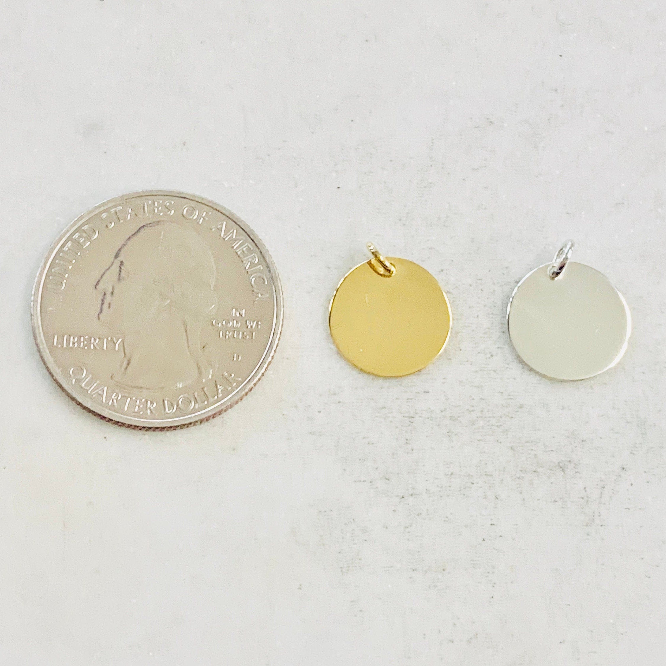 12mm Sterling Silver or Vermeil Round Stamping Disc in Gold or Simple Dainty