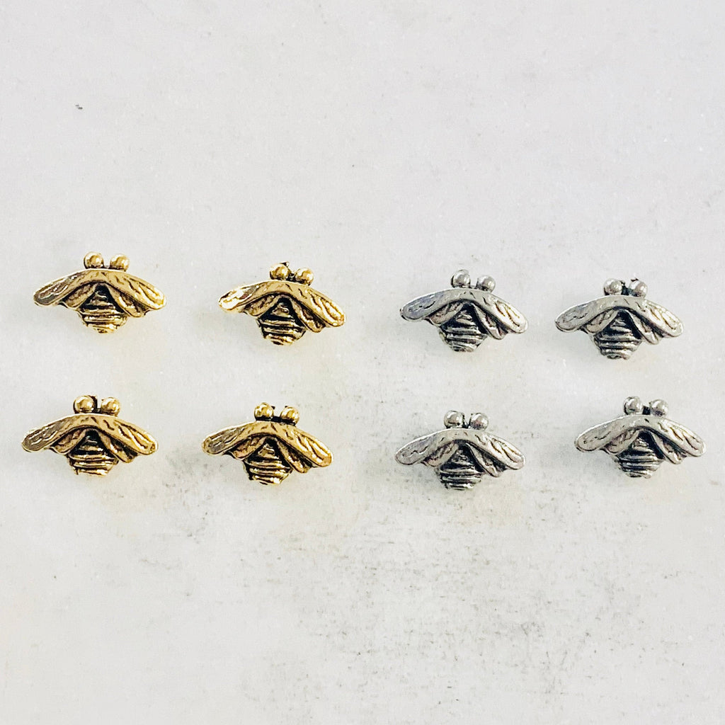 12mmx7mm Pewter Honey Bee Bead Charm Insect Nature Spring Pendant (4pc)
