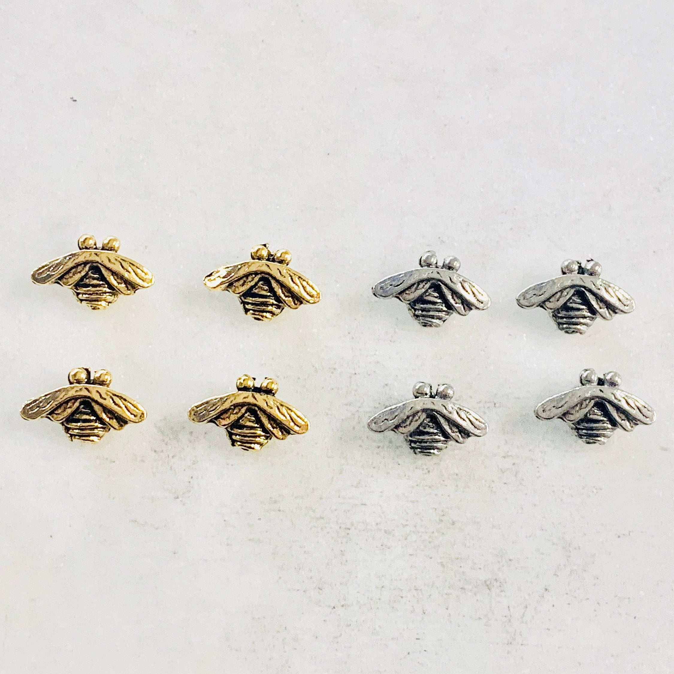 12mmx7mm Pewter Honey Bee Bead Charm Insect Nature Spring Pendant (4pc)