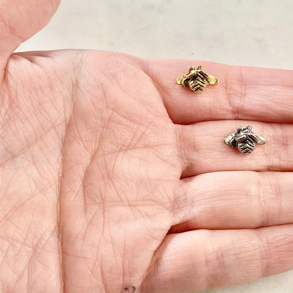 12mmx7mm Pewter Honey Bee Bead Charm Insect Nature Spring Pendant (4pc)