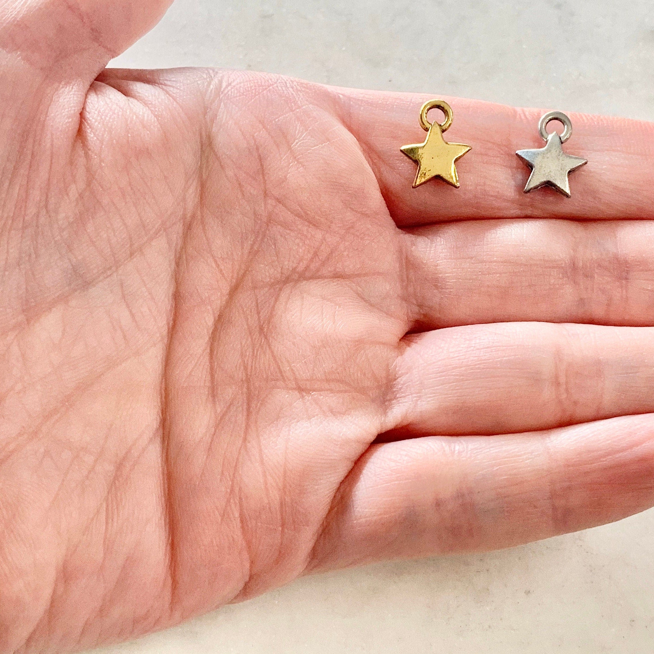 Pewter Puffy Star Charm Celestial Pendant Antique Gold Antique (2pc)