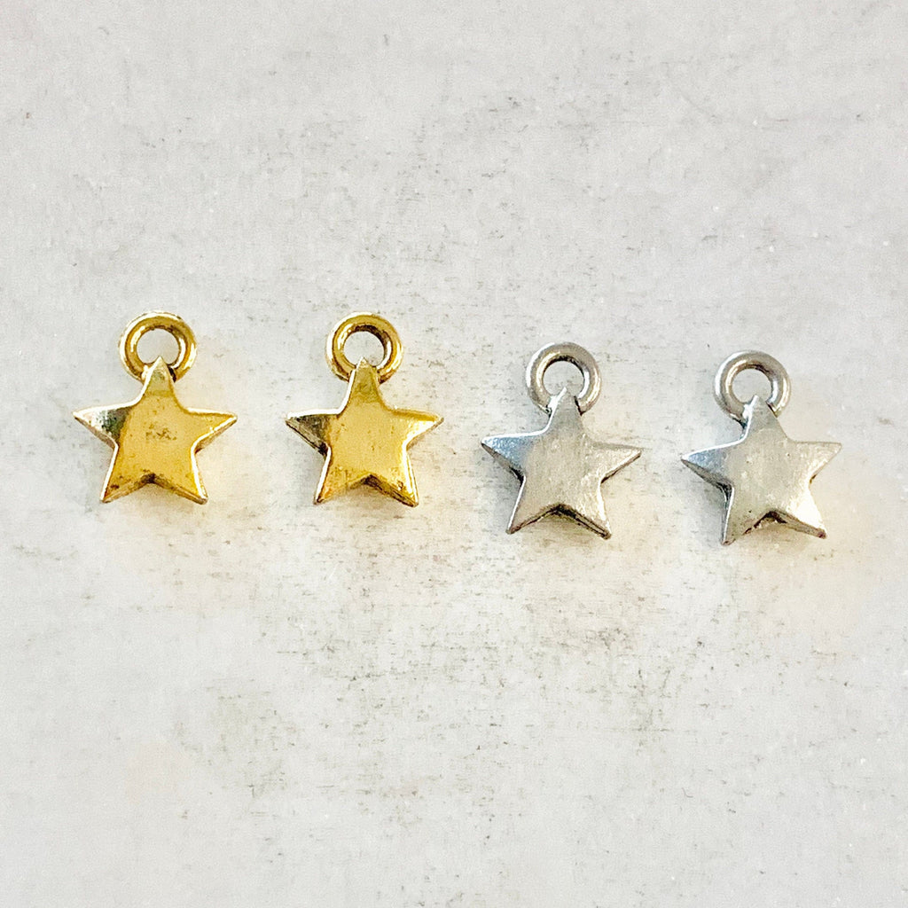 Pewter Puffy Star Charm Celestial Pendant Antique Gold Antique (2pc)