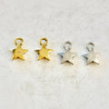 Pewter Puffy Star Charm Celestial Pendant Antique Gold Antique (2pc)