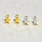 Pewter Puffy Star Charm Celestial Pendant Antique Gold Antique (2pc)