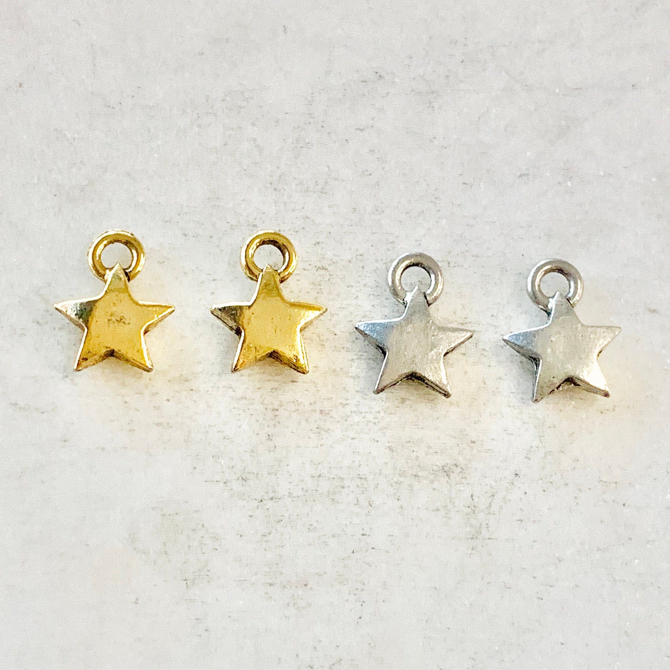 Pewter Puffy Star Charm Celestial Pendant Antique Gold Antique (2pc)