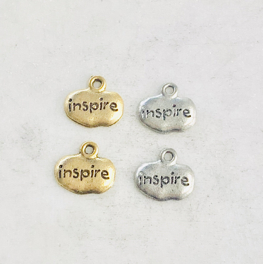 Pewter Wide Oval with Inspire Charm Pendant Inspirational (2pc)