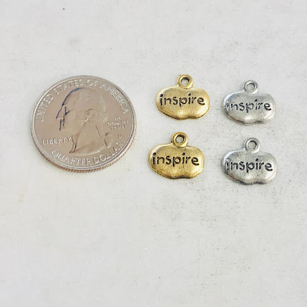 Pewter Wide Oval with Inspire Charm Pendant Inspirational (2pc)