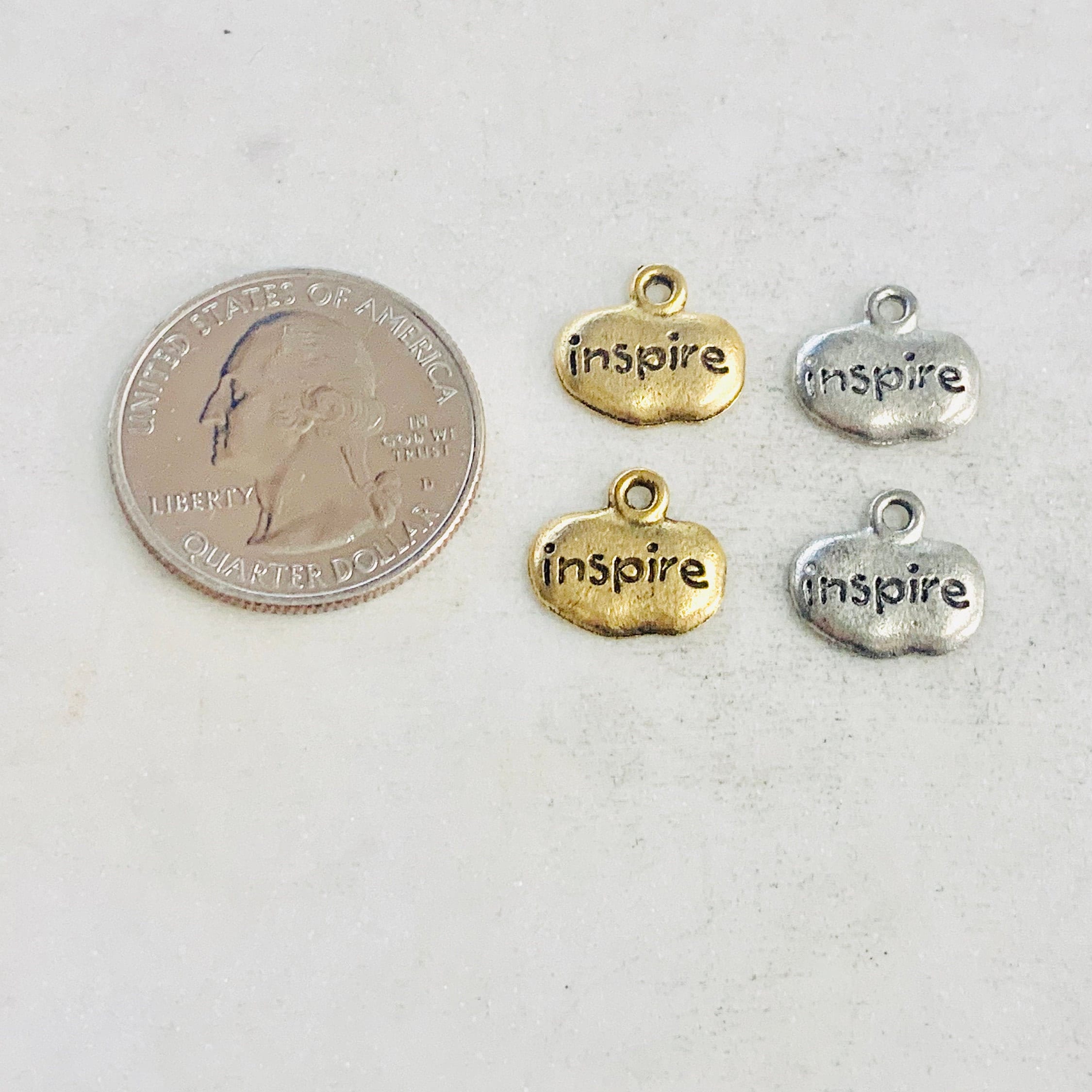 Pewter Wide Oval with Inspire Charm Pendant Inspirational (2pc)