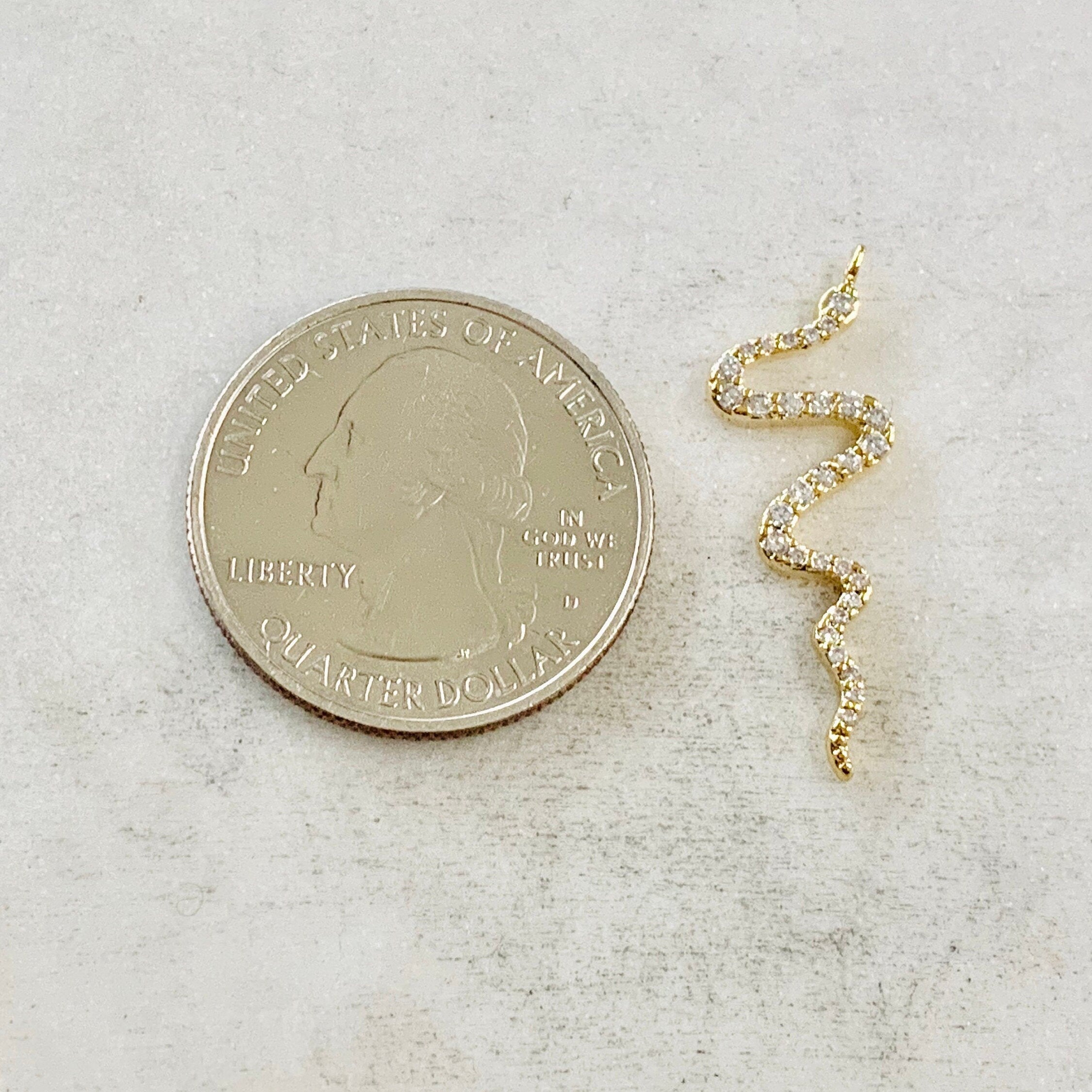 Gold Plated or Brass Long Curled Cubic Zirconia Snake Serpentine Charm