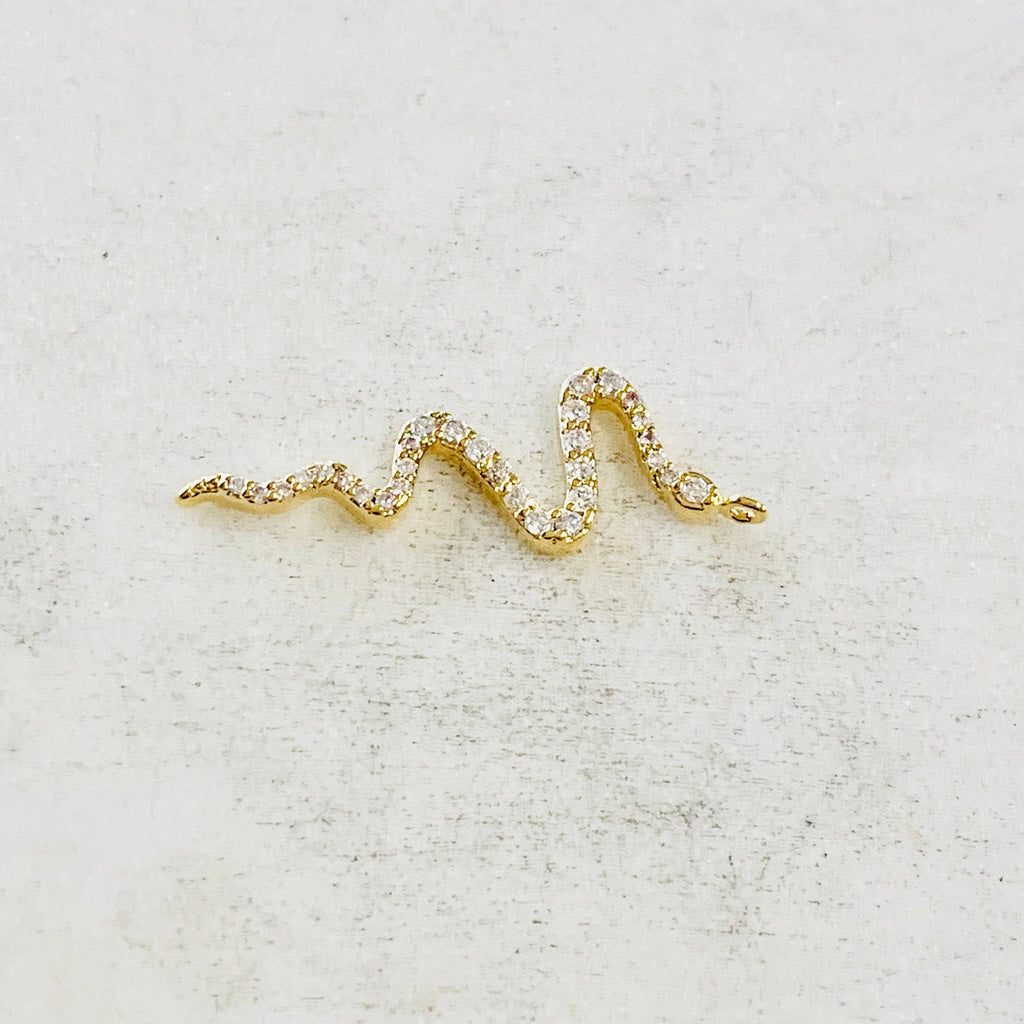 Gold Plated or Brass Long Curled Cubic Zirconia Snake Serpentine Charm