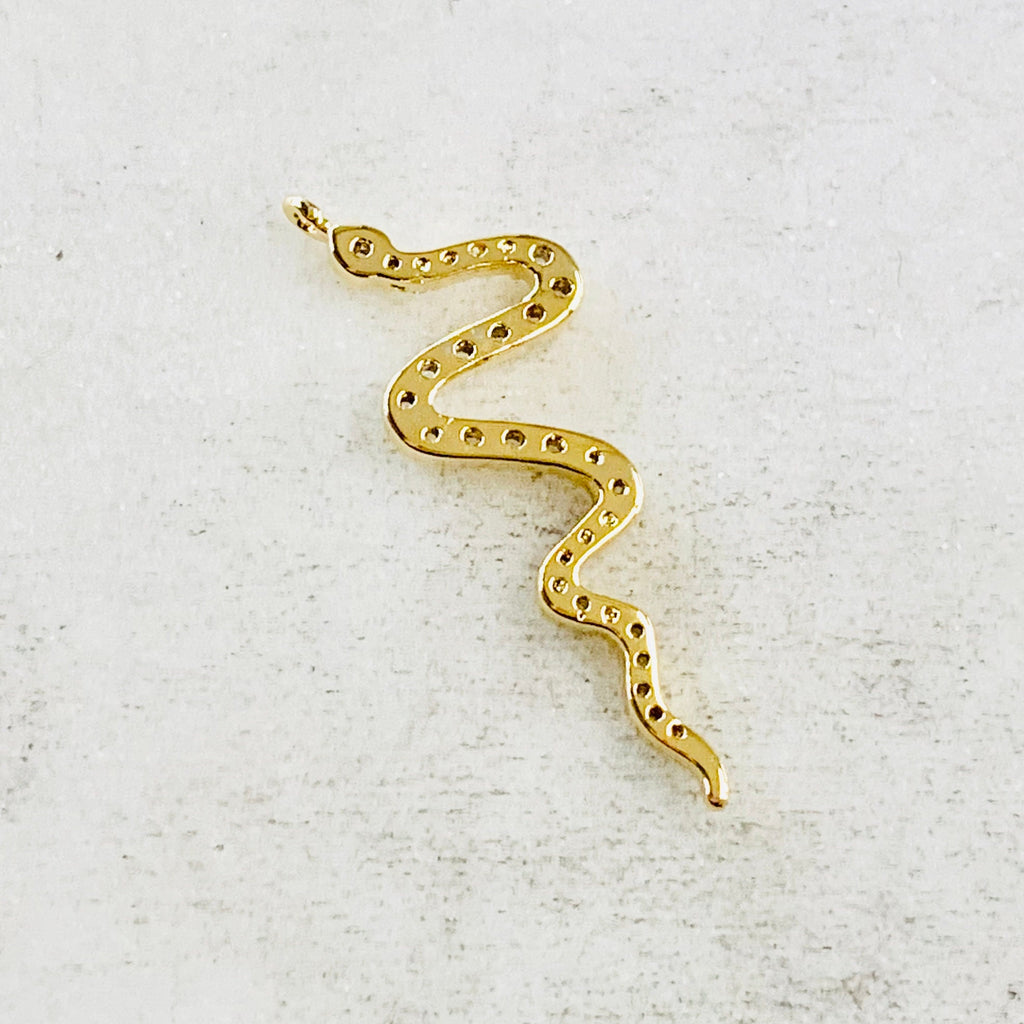 Gold Plated or Brass Long Curled Cubic Zirconia Snake Serpentine Charm