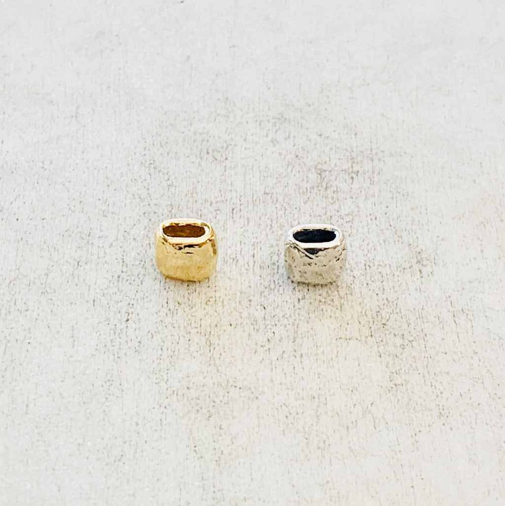 Sterling Silver or Vermeil Artisan Organic Hammered Textured Leather Slide