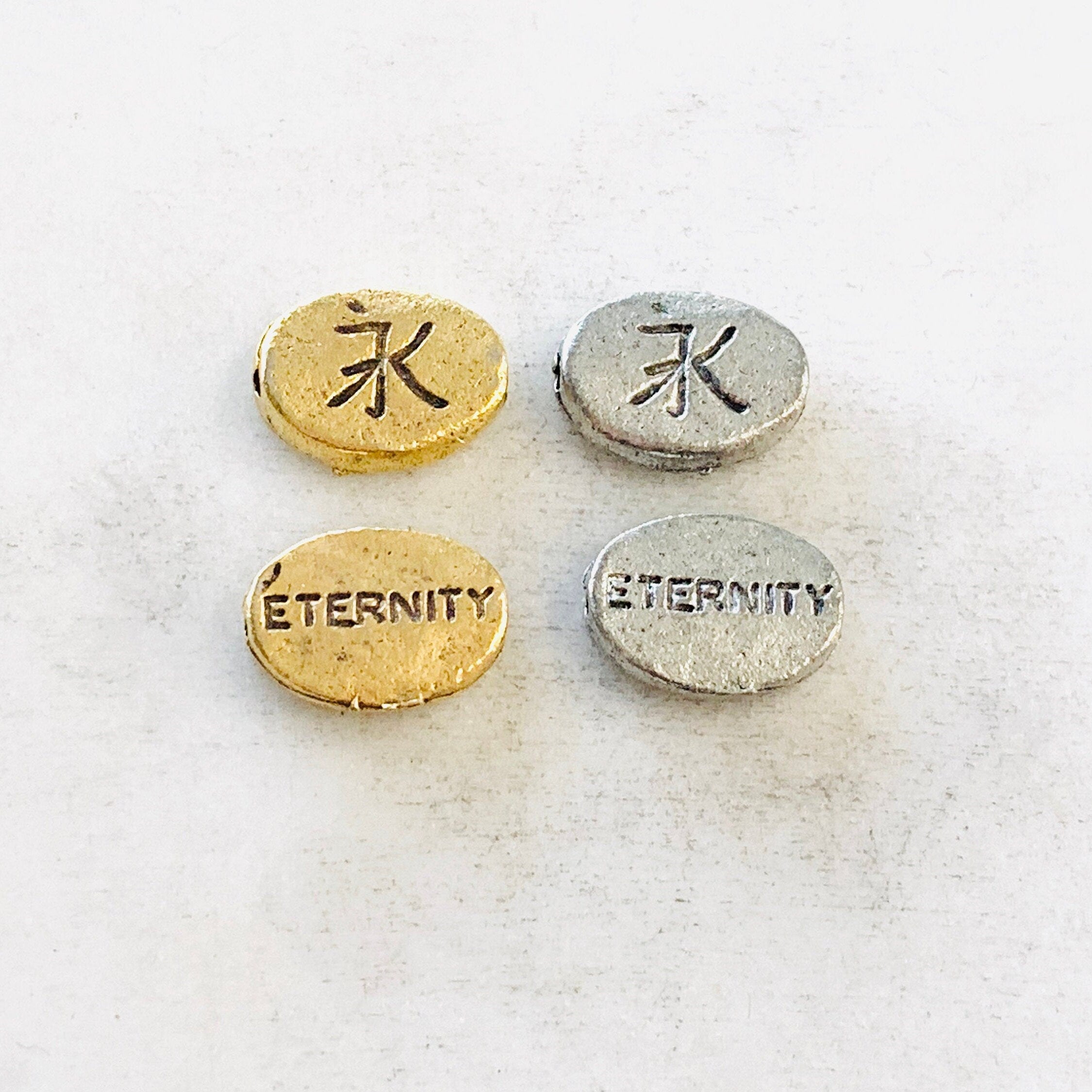 Pewter Chinese Eternity Bead Symbol Oval Bead Inspirational (2pc)