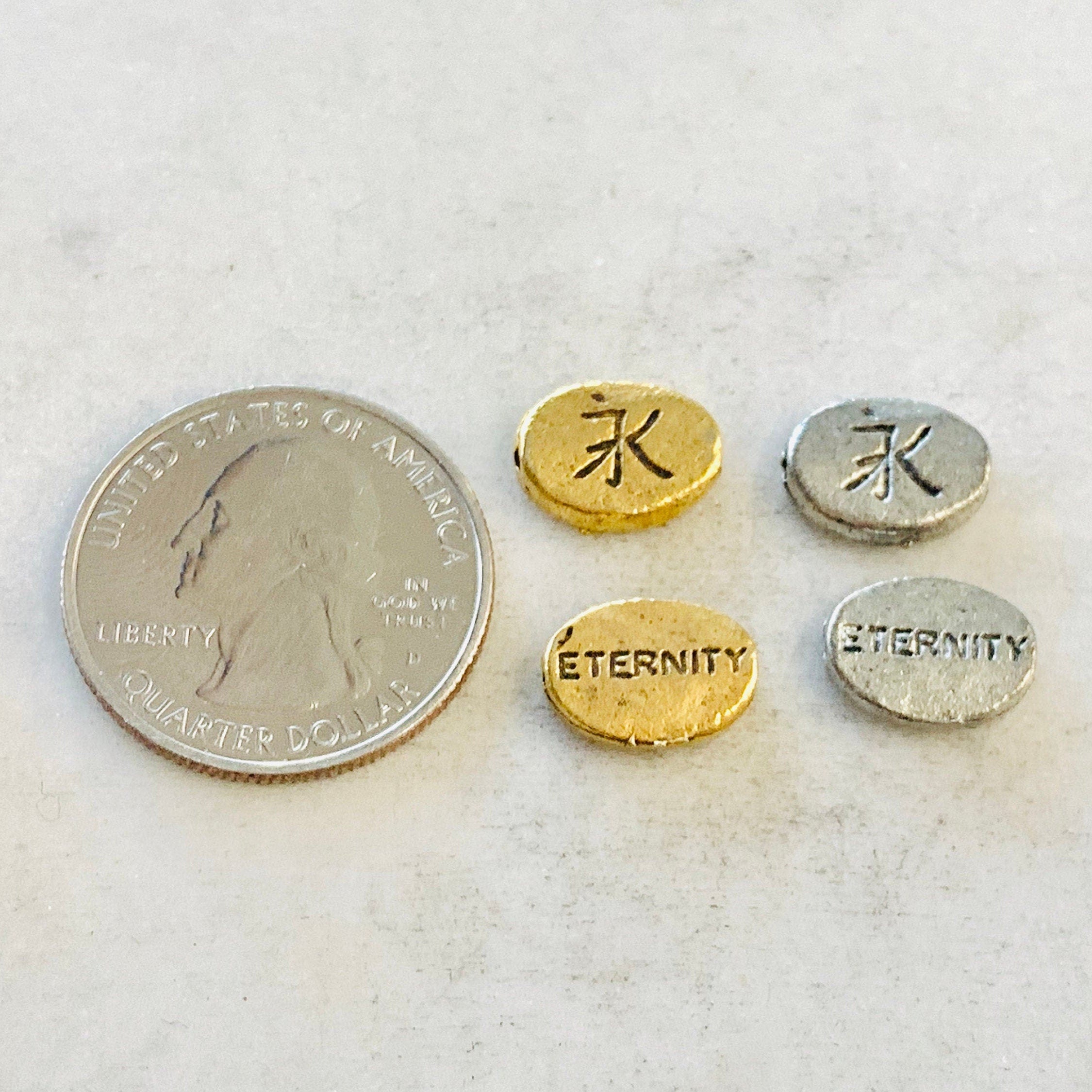 Pewter Chinese Eternity Bead Symbol Oval Bead Inspirational (2pc)