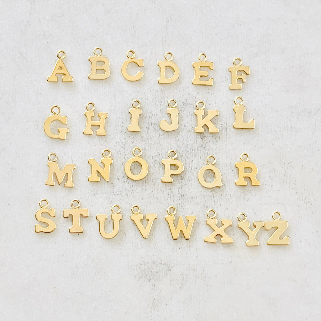 14K Gold Filled Initial Block Letter Charm Drop Small Tiny Personalized
