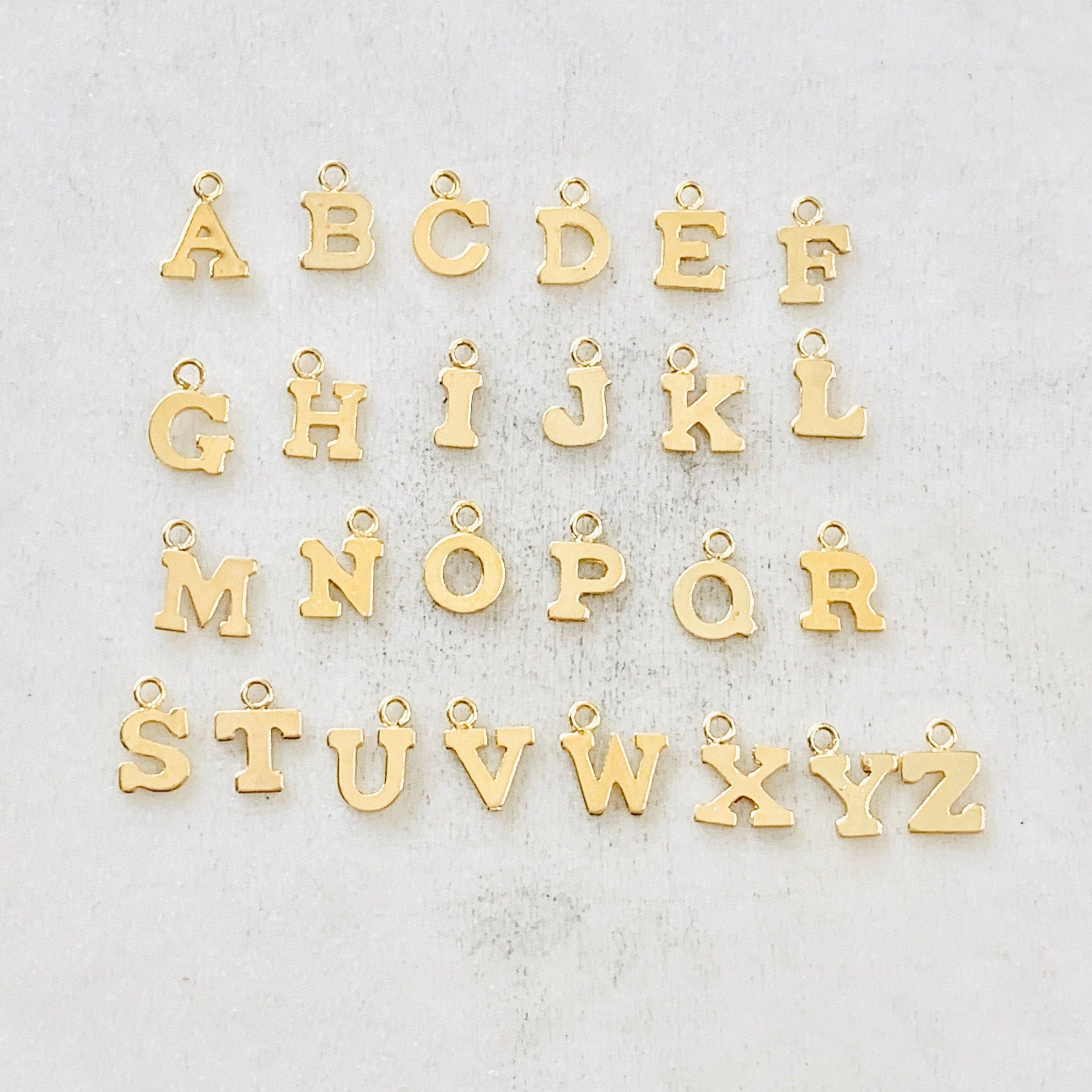 14K Gold Filled Initial Block Letter Charm Drop Small Tiny Personalized