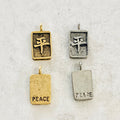 Pewter Chinese Peace Symbol Rectangle Charm Drop Charm Pendant (2pc)