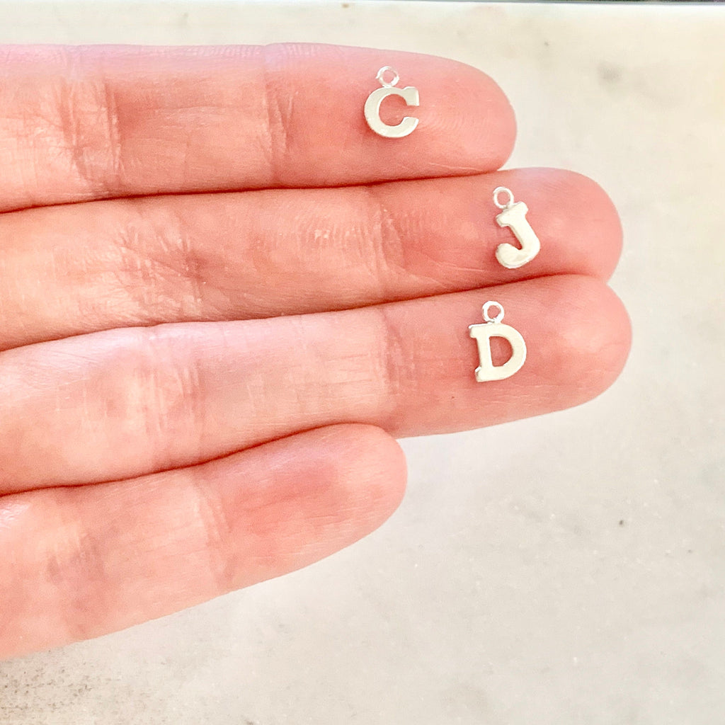 Sterling Silver Initial Block Letter Charm Drop Small Tiny Personalized