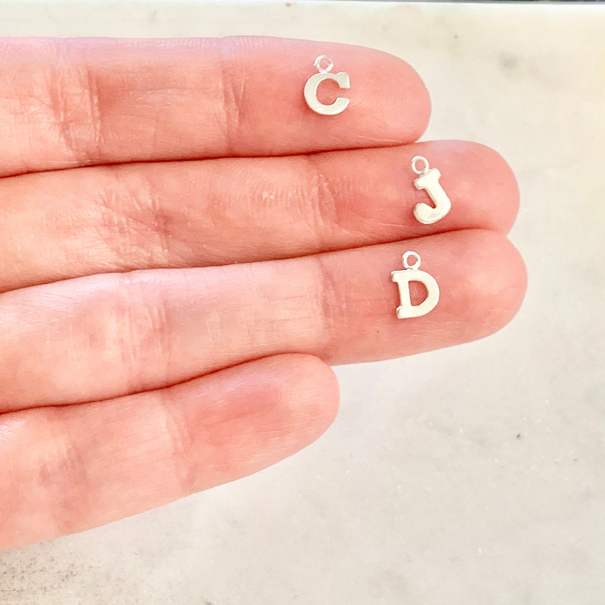 Sterling Silver Initial Block Letter Charm Drop Small Tiny Personalized