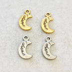 Pewter I Dream Crescent Moon Charm Celestial Starry Night (2pc)