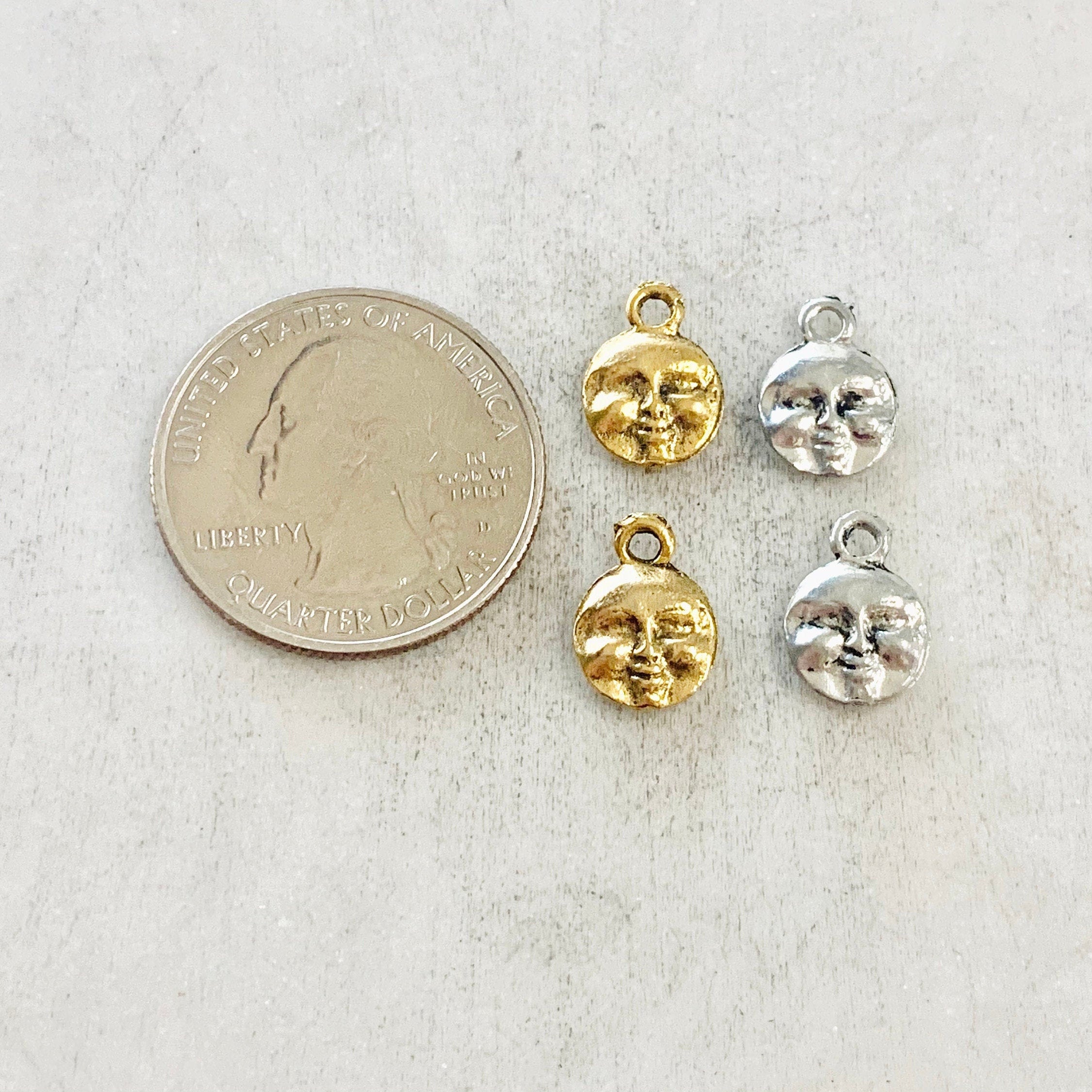 Pewter Small Round Detailed Full Moon Face Charm Double Sided (2pc)