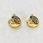 Pewter Round Coin Smiling Crescent Moon Swirl and Star Charm (2pc)