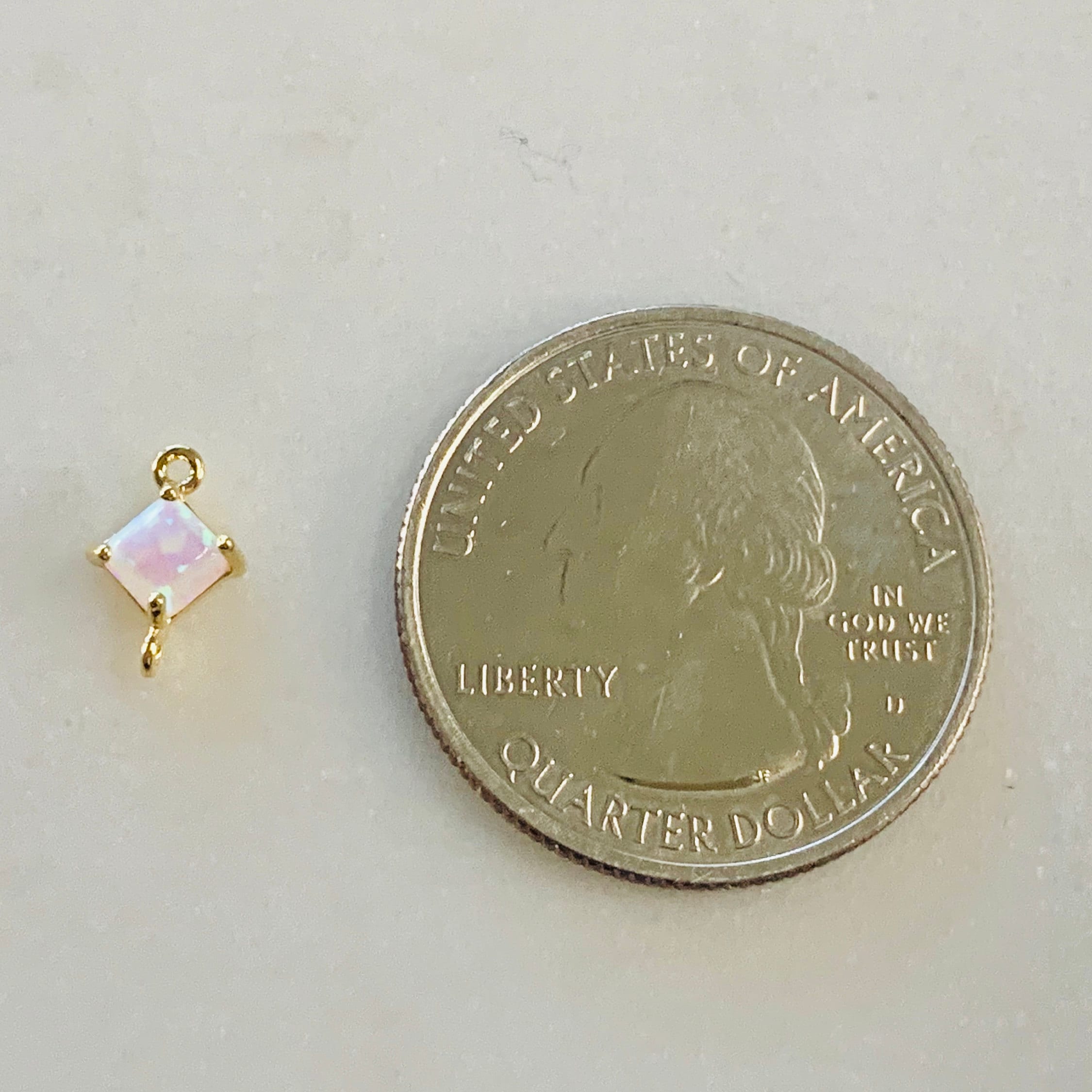 Gold Plated Tiny Square Opal Connector Dainty Bezel 9mm x 6mm Gold