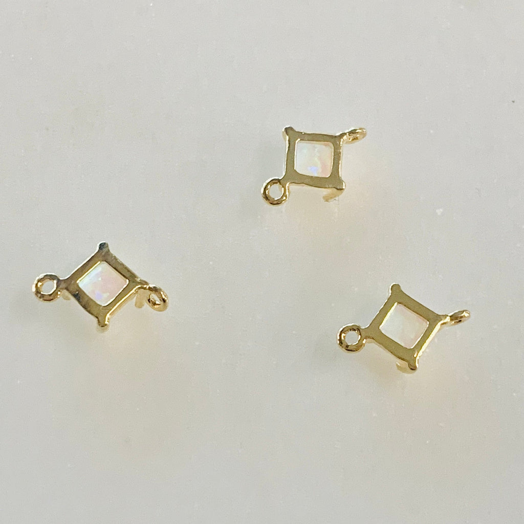 Gold Plated Tiny Square Opal Connector Dainty Bezel 9mm x 6mm Gold