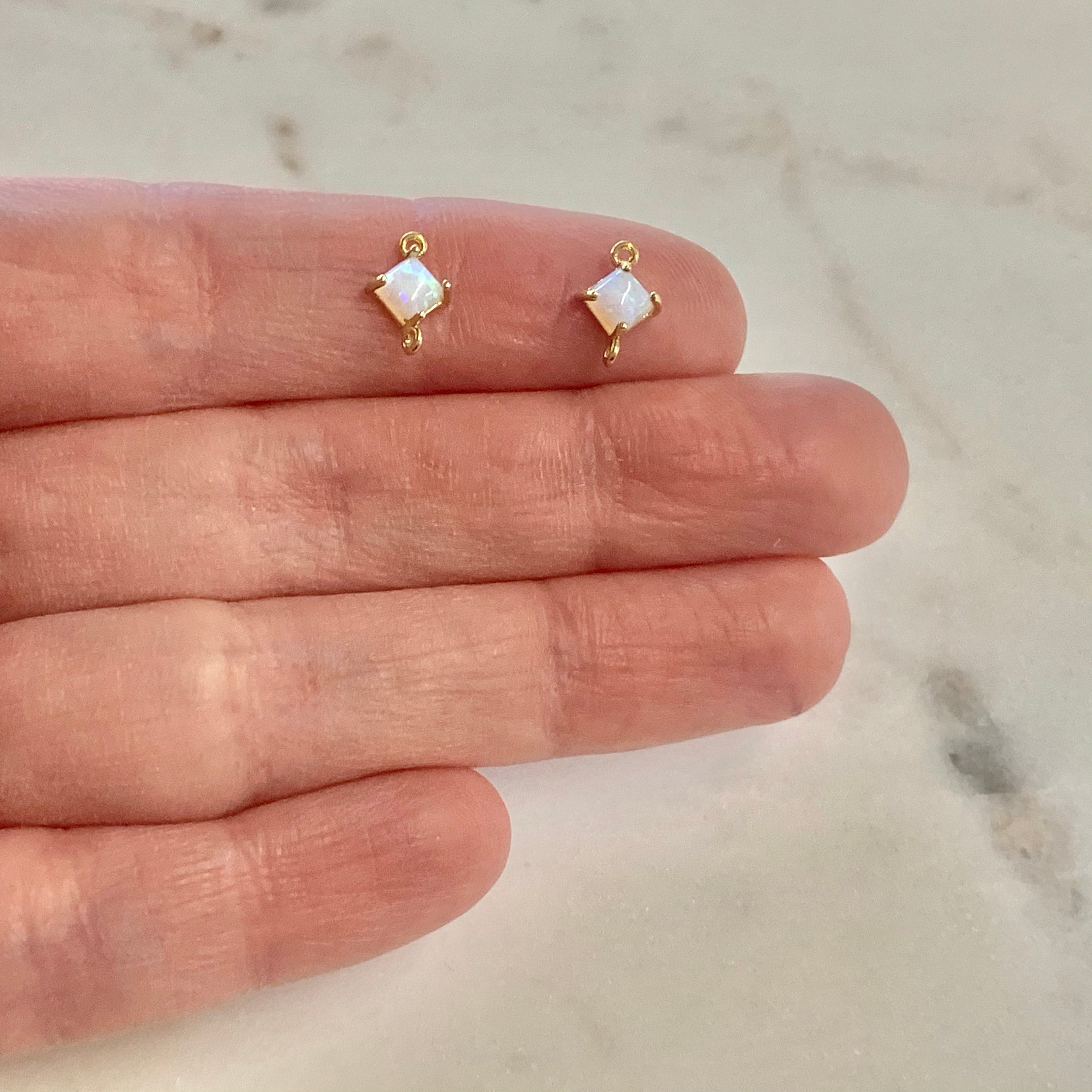 Gold Plated Tiny Square Opal Connector Dainty Bezel 9mm x 6mm Gold