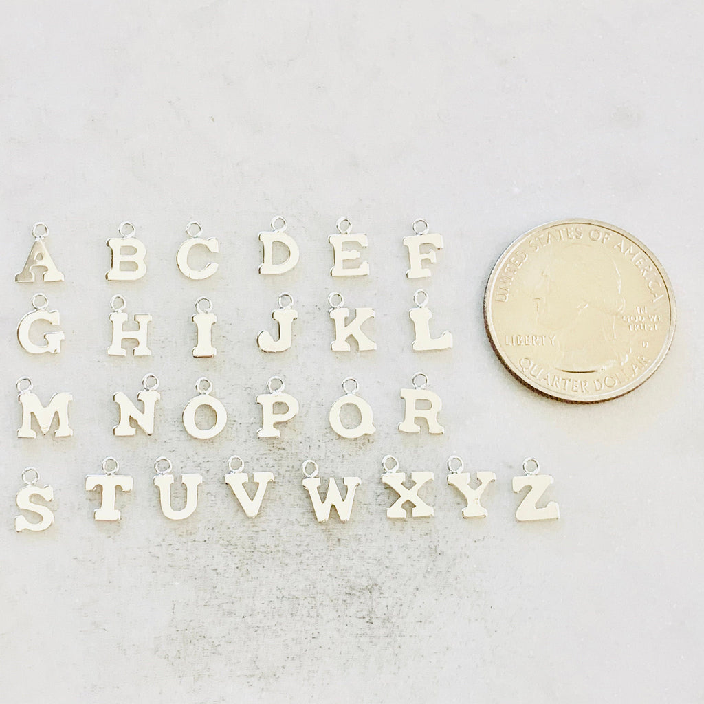Sterling Silver Initial Block Letter Charm Drop Small Tiny Personalized