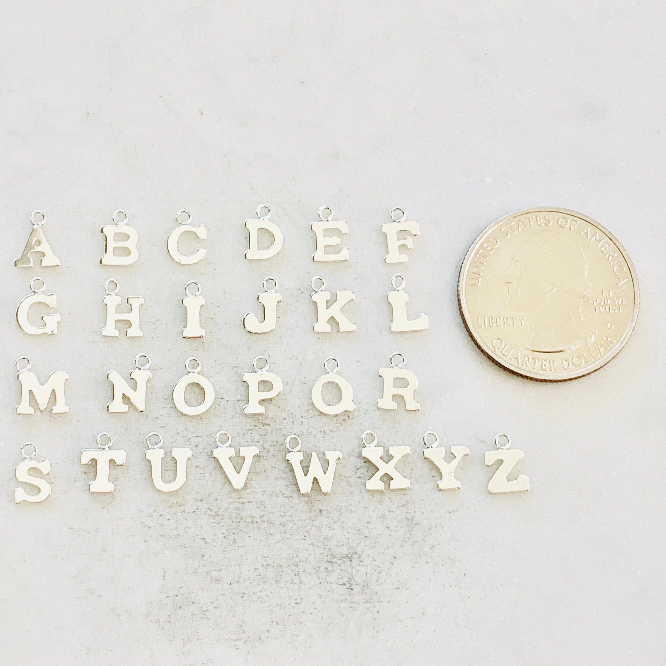Sterling Silver Initial Block Letter Charm Drop Small Tiny Personalized