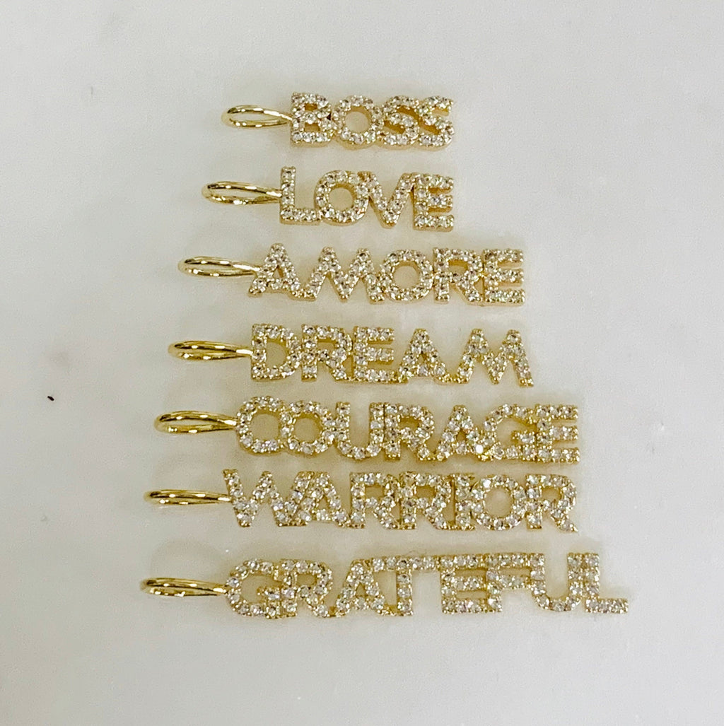 Gold Plated Pave CZ Boss Love Amore Dream Courage Warrior