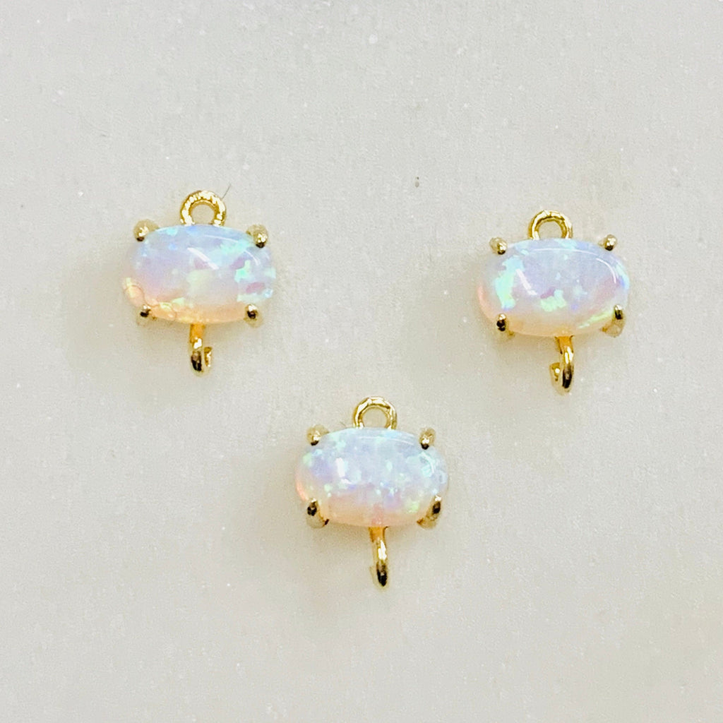 Gold Plated Tiny Oval Opal Connector Dainty Bezel 7mm x 5mm Gold