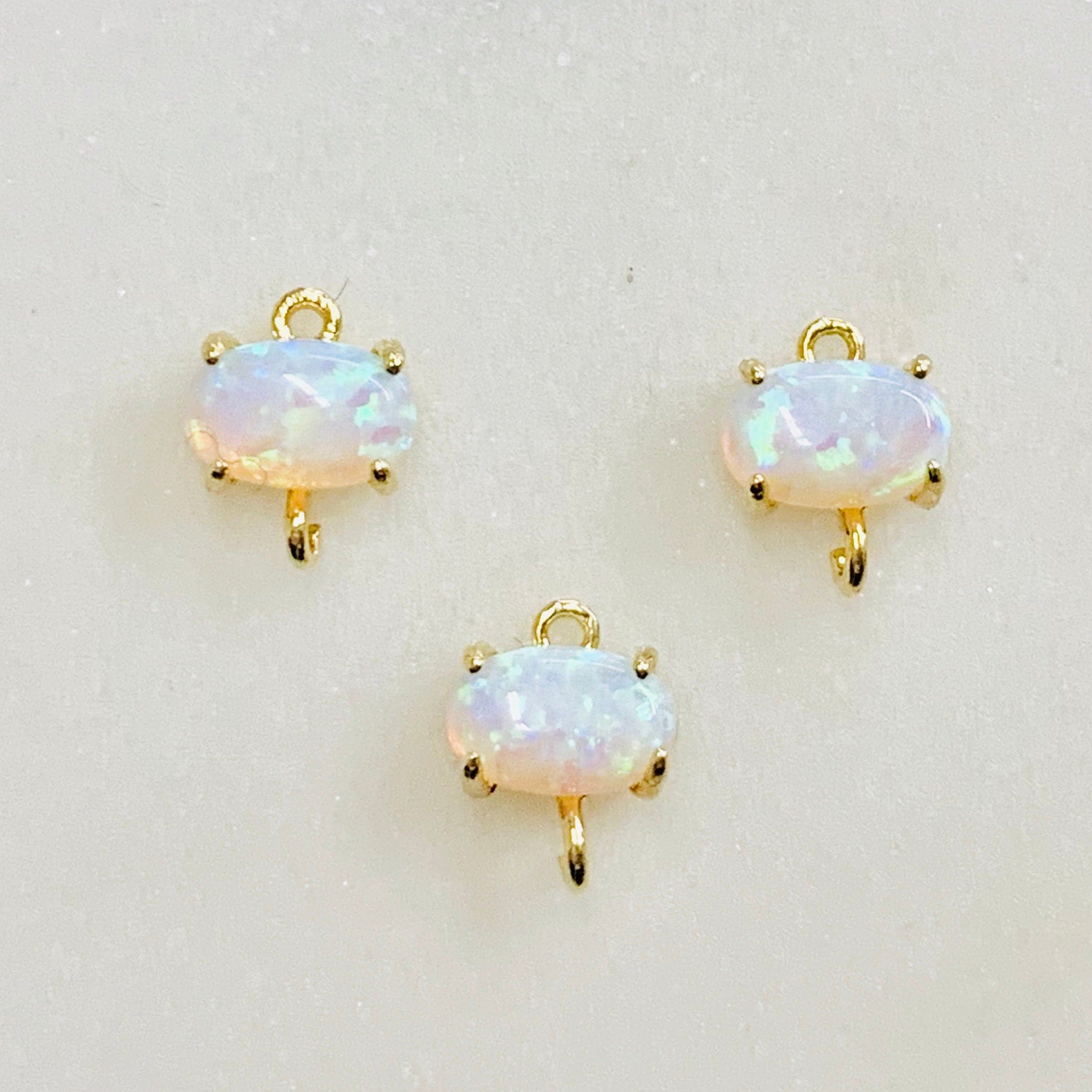 Gold Plated Tiny Oval Opal Connector Dainty Bezel 7mm x 5mm Gold