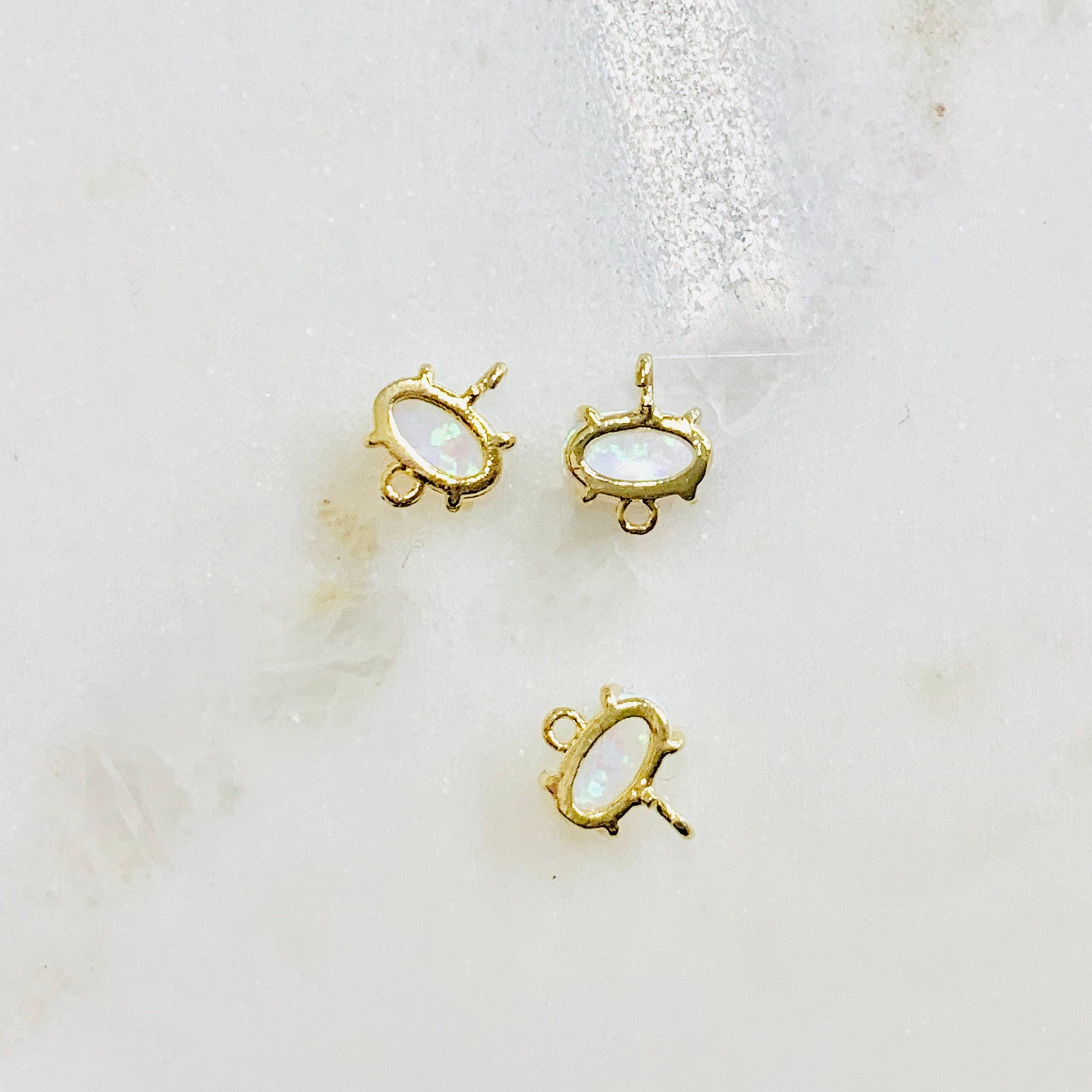 Gold Plated Tiny Oval Opal Connector Dainty Bezel 7mm x 5mm Gold
