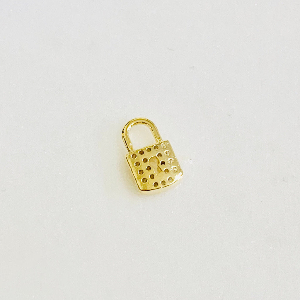 9mmx 6mm Gold Plated Dainty Mini Pave CZ Detailed Lock Charm