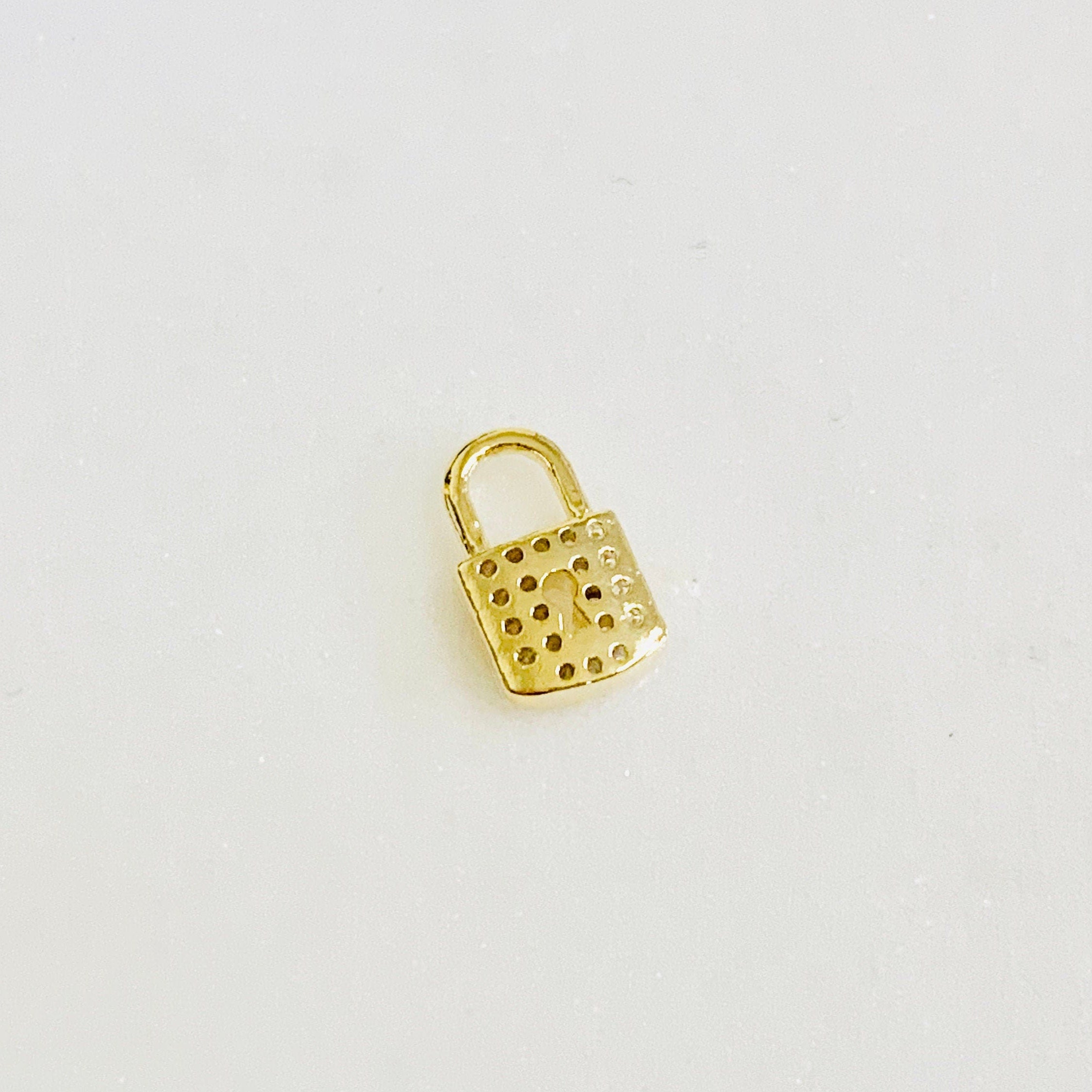 9mmx 6mm Gold Plated Dainty Mini Pave CZ Detailed Lock Charm