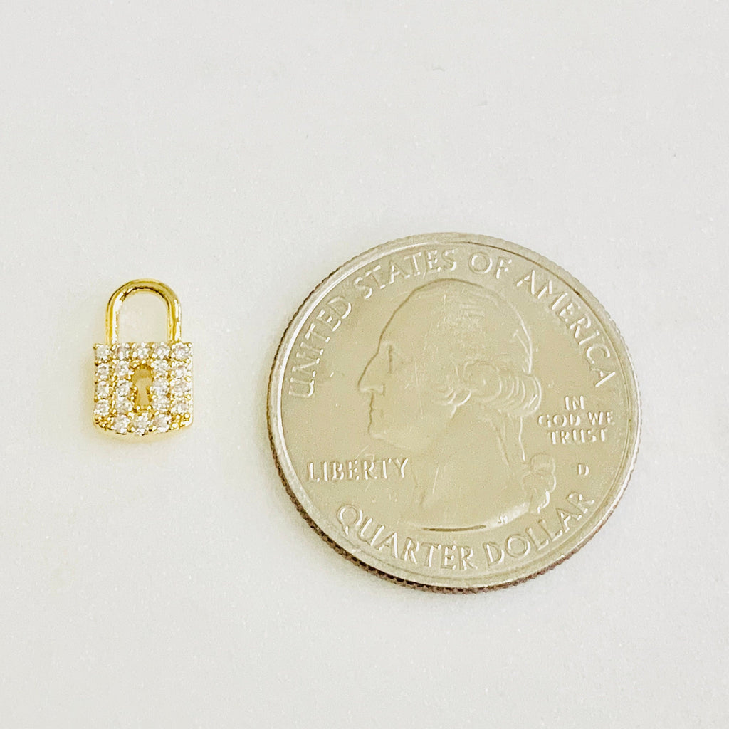 9mmx 6mm Gold Plated Dainty Mini Pave CZ Detailed Lock Charm