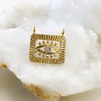 Gold Plated Rectangle CZ Evil Eye Charm Cubic Zirconia Protector