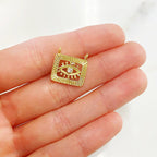 Gold Plated Rectangle CZ Evil Eye Charm Cubic Zirconia Protector
