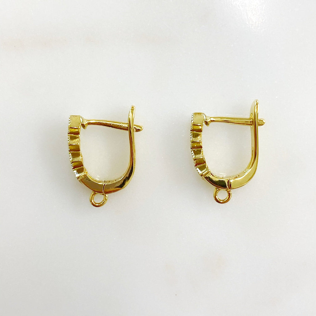 Gold Plated Shimmering Diamond Shaped CZ Square Hoop Earrings (2pc)