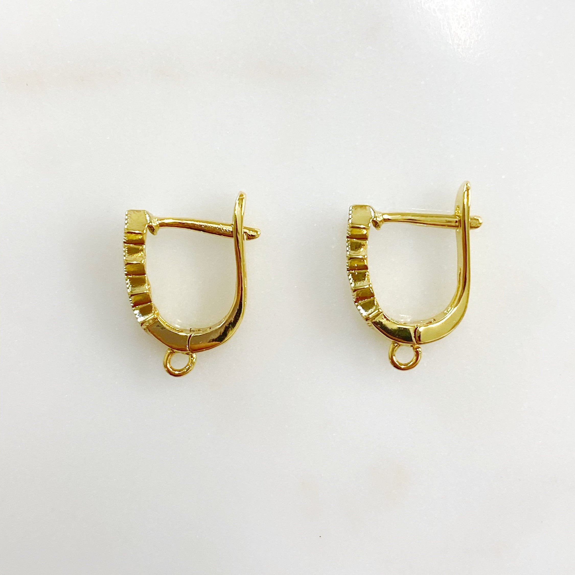 Gold Plated Shimmering Diamond Shaped CZ Square Hoop Earrings (2pc)