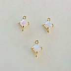 Gold Plated Tiny Square Opal Connector Dainty Bezel 9mm x 6mm Gold