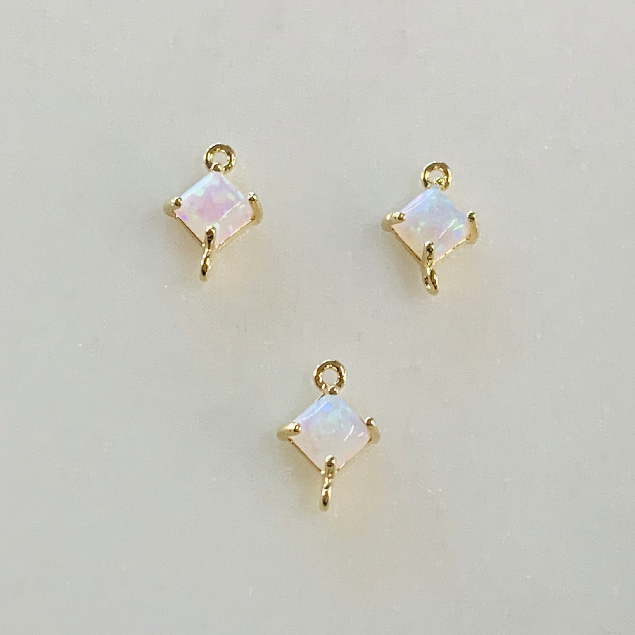 Gold Plated Tiny Square Opal Connector Dainty Bezel 9mm x 6mm Gold