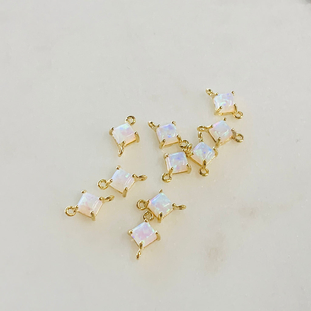 Gold Plated Tiny Square Opal Connector Dainty Bezel 9mm x 6mm Gold